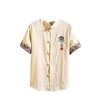 Summer Chinese-Style Short-Sleeved Shirt for Men with Embroidered Tang Suit, Chinese Retro Shirt