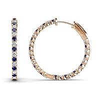 Blue Sapphire & Natural Diamond Inside-Out Hoop Earrings 1.35 ctw 14K Rose Gold