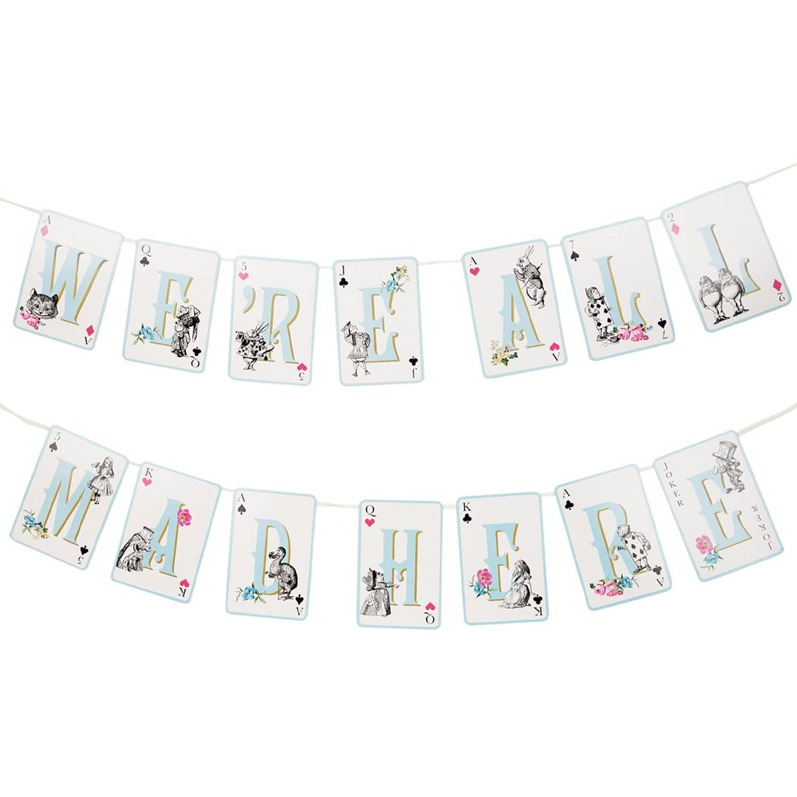 Alice in Wonderland Party Decorations - Mad Hatter Playing Cards Double-Sided Garland for Birthday Party, World Book Day, Paper, 3m Length - Made by Talking Tables