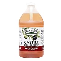 Vermont Castile Soap Patchouli Rose, Gentle Liquid Soap for Sensitive Skin & Natural Body Wash, Organic Hair Shampoo for Oily Hair, Aloe Castile Soap for Men & Women - 64 Oz