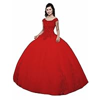 Women's Off Shoudler Beaded Quinceanera Dress Lace Applique Ball Gown Sweet 16 Prom Dress
