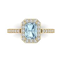 2.01ct Emerald Cut Solitaire Halo Natural Sky Blue Topaz Proposal Designer Wedding Anniversary Bridal ring 14k Yellow Gold