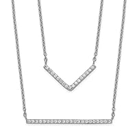 Sterling Silver Rhodium-plated CZ Double Bar Multi-Strand Necklace