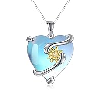 YAFEINI Moonstone Heart Necklace Sterling Silver Nordic Floral Flower Pendant Necklace Jewelry Gifts for Women Girls