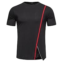 Men's Round Neck T-Shirt Summer Slim-Fit Short Sleeve Tops Irregular Hem Fashion Color Matching Casual Sports Tshirts