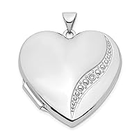 14k White Gold Wave Diamond 27mm Love Heart Photo Locket Pendant Necklace Jewelry Gifts for Women