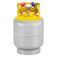 Recovery Tank 30 LB Reusable Recovery Cylinder Tank 1/4 SAE Y-Valve Recovery Can Without Float Switch Gray Yellow