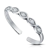 Created Round Cut White Diamond in 925 Sterling Silver 14K White Gold Over Diamond 5 Stone Infinity Band Adjustable Toe Ring for Women's & Girl's