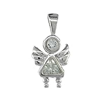 Sterling Silver Clear Cubic Zirconia April Birthstone Baby Angel Necklace with 1.5 mm Bead Chain