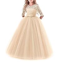 VeraQueen Girl's 3/4 Sleeve Long Pageant Ball Gowns A Line Lace Formal Dance Evening Gown