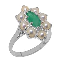 Solid 925 Sterling Silver Natural Emerald & Cultured Pearl Womens Cluster Ring - Sizes 4 to 12 Available