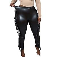Faux Leather Pants for Women High Waisted Women's Tight Elastic Pu Leather Tassel Casual Leather Pants