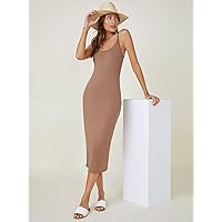 Dresses for Women Solid Cami Bodycon Dress (Color : Apricot, Size : X-Small)