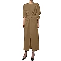 Womens Linen Dresses 2024 Spring Summer Crossover Waist Split Midi Dress Formal Dresses Cocktail Dresses Plus Size