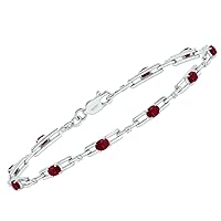 Genuine Gemstone and Natural Diamond Double Bar Link Birthstone Bracelet in .925 Sterling Silver (Available Aquamarine, Blue Topaz, Ruby and More)