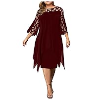 Plus Size Dress, Women's V Neck Plus Size Floral Short Sleeve Hem Slit Belted Dress Woman Dresses Plus Size Elegant A2272 Wine