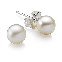 Hypoallergenic Sterling Silver & Freshwater Cultured Pearl Stud Earrings For Girls. Perfect First Communion Gifts For Girls, Baptism Gifts, Birthday Gift, Sweet 16