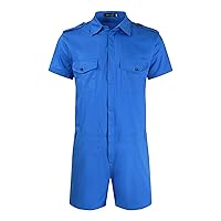 Mens Rompers Jumpsuits Button Down Short Sleeve One Piece Shorts Solid Casual Coverall Tracksuits with Pockets