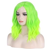 Lime Green Wig Short Curly Wavy Bob Green Wig for Women Neon Green Hair Wigs Girls Beach Wave Synthetic Wigs for Cosplay Costume Party