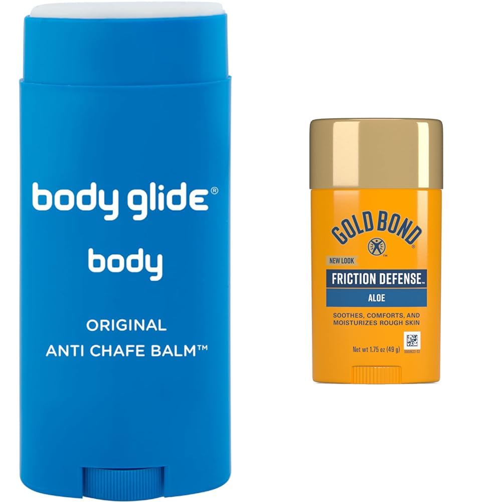 BodyGlide Original Anti Chafing Stick Balm2.5oz: chafing cream in stick form. Chafe & Gold Bond Friction Defense Stick, 1.75 oz., With Aloe to Soothe, Comfort & Moisturize Rough Skin