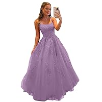 GUKARLEED Women's Long Prom Dresses Ball Gowns for Teens A-line Appliques Tulle Formal Evening Gown Party Dress