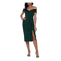 Xscape Women's Knee Length Off-The-Shoulder Scuba Side Slit Dress