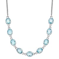 Sterling Silver Rhodium Plated Polished Blue Topaz with 2 in ext. Necklace 17 Inches