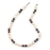 Avalaya 9mm-10mm Light Cream/Black Baroque Freshwater Pearl Necklace In Silver Tone - 46cm L