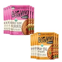 Organic Refried Beans with Vegan Chorizo and BBQ Pinto Beans, Seasoned & Ready to Eat, Plant Protein, Vegan, Gluten Free, Microwaveable, Instant Meals - Pack of 6 in each flavor.