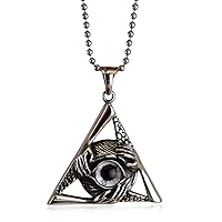 Stainless Steel Vintage Black Evil Eye Pendant Protection Hands Triangle Pendant Necklace for Men Women, 24 inch Chain