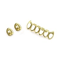 18K Gold Plated Hip Hop Teeth Grillz Caps Open Face 2pcs Single Top and 6 Bottom Grills for Your Teeth Grillz Set for Men Women