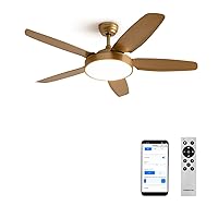 CREATE / Windflat Ceiling Fan Gold with Lighting, WLAN and Remote Control, Summer Winter Operation, 6 Speeds, Programmable, 3 Light Temperatures, Double Height, 40 W, Diameter 132 cm