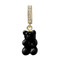 Jewelry Bear Pendant - Golden Cubic Zirconia Resin Teddy Bear Charms for Necklace Chains Bracelet - Rhinestone Gummy Bear CZ for Women Men - Small (Onyx)