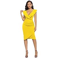 GRASWE Womens Dress Sexy Deep V Neck Ruffle Bodycon Dress Cocktail Hang Out Party for Summer