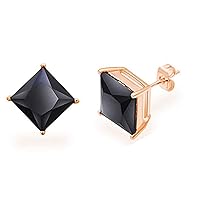 Four Prong -Set Princess Cut Black CZ Diamond Party Wear Stud Earring For Women Men Girls .925 Sterling Sliver (3MM To 8MM)
