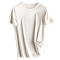 Womens Soft Silk Cotton T-Shirts Loose Round Neck Short Sleeve Solid Color Summer Tops