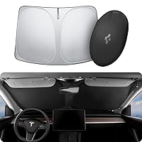 Triple-Coated CryoShade Front Windshield Sunshade (Reinforced Velcro Strap) Designed for All Tesla Model 3 and Y 2024/2023 / 2022