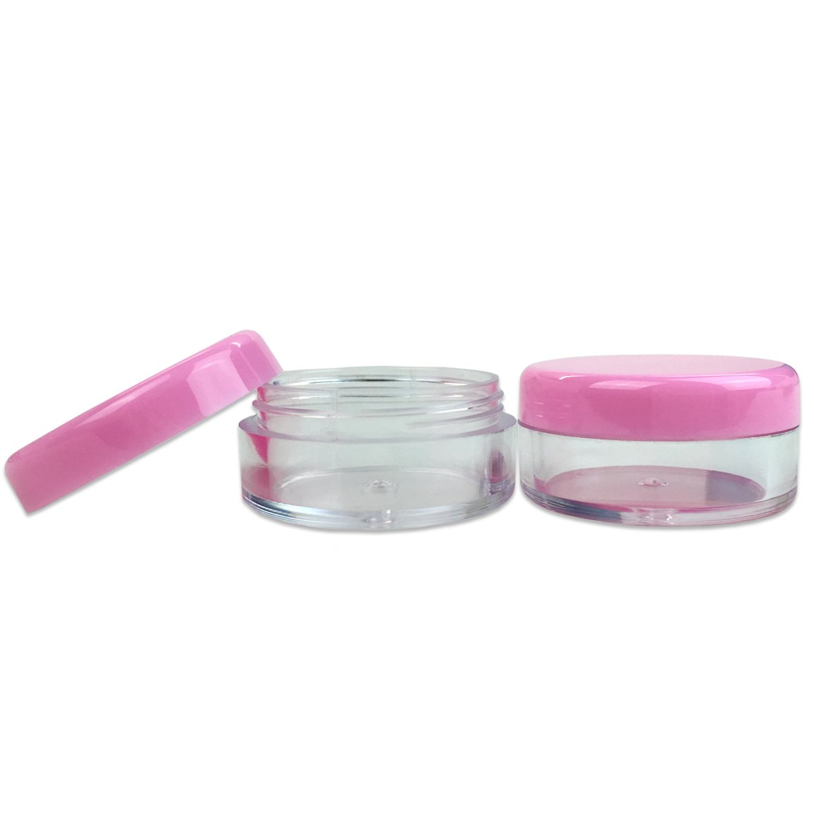 Beauticom 5G/5ML Clear Plastic Cosmetic Container Jars with PINK Lids, 50 Pcs