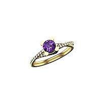 1 Ctw Round Shape Natural Amethyst And Diamond Ring In 14k Solid Gold For Girls And Women 6 MM Amethyst And 1.5 MM Diamond Weight 0.40 Ctw