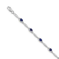 14k White Gold With Diamond and Sapphire Gemstone Bracelet Measures 4mm Wide Jewelry for Women
