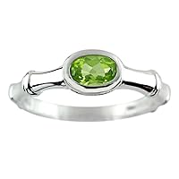 Sterling Silver with 6x4mm Solitaire Oval Center Stone Bamboo Ring