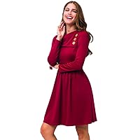 Women's Romantic Foldover Collar with Decorative Buttons Mid Length Dress - Made in USA