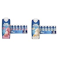 Pure Protein Strawberry and Vanilla Protein Shakes, 30g Complete Protein, 11oz Bottles, 12 Pack Bundle