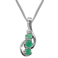 Solid 925 Sterling Silver Natural Emerald & Cubic Zirconia Womens Pendant & Chain Necklace - Choice of Chain lengths