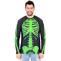 Skeleton Rib Cage Jumbo Print Neon Red Green Halloween Costume Long Sleeve T-Shirt Cosplay