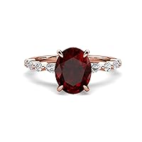 2.68 ctw Red Garnet Oval Shape (9 x 7 mm) alternating Side Marquise & Round Lab Grown Diamond Hidden Halo Engagement Ring in 10K Gold