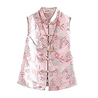 Women's Vest Ethnic Stand Collar Peach Blossom Cardigan Country Style Retro Jacquard Small Jacket Short Vest