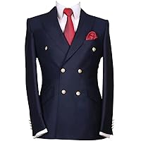 Men's Double Breasted Buttons Suit Jacket Peak Lapel Tuxedos Blazer for Business Formal