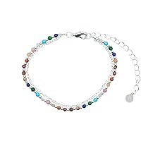 2MM Master Healer Energy Chakra Healing Dainty Layered Bracelet with Real Stones Jade, Pearl, Rose Quartz, Amethyst, Moonstone