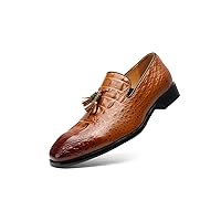 Mens Tassel Loafers Casual Classic Crocodile Effect Slip-On Wedding Party Prom Shoes